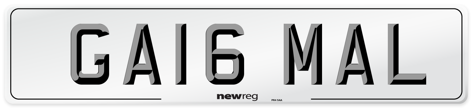 GA16 MAL Number Plate from New Reg
